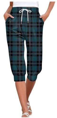 Generisch 2024 Sommerhose Damen Leicht Jogginghose Capris für Frauen Print Hose Bottom Kordelzug Jogger Protektoren Hose Damen (Dark Blue, XL)