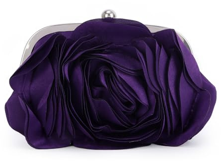 Fecialy Dam kvällsväska blommor satin kuvertväska med kedja ros mönster plånbok party bal handväskor, violett