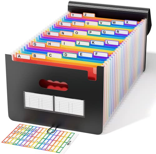 ABC life Carpeta Clasificadora 26 Bolsillos, Archivador A4 acordeón de gran Capacidad soporte Extensible portátil acordeón Clasificador Documentos para Home Office,Etiquetas del alfabeto A-Z