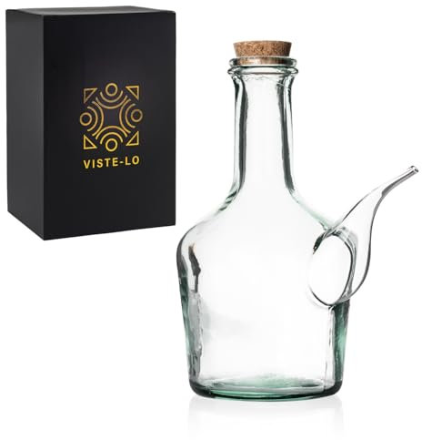 Fût en verre artisanal. Jarre à vin en verre 1000 ml. Verseuse d'huile épicée. Récipient à bière Barral. Distributeur d'huile et de bière 1l. Fabriqué en Espagne. 100% verre recyclé. (1000 ML)