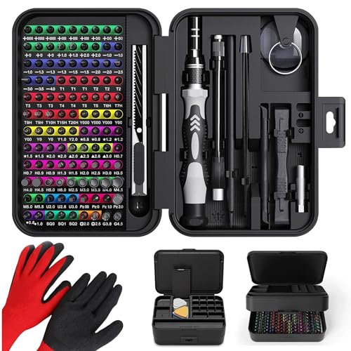 QJF Destornillador de Precisión magnético de 132 Pzs, Kit Completo para Reparaciones variadas, Ergonomico y Duradero, Destornillador Precision PS4, PS5, Switch, Xbox, PC, Mac, + Guantes Regalo