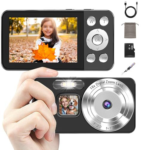 4K Digital Camera, Beginner Digital Cameras 64MP Autofocus and 18X Digital Zoom, 2.8 Large Screen With 32GB card, Selfie and Vlog Camera, Webcam Function
