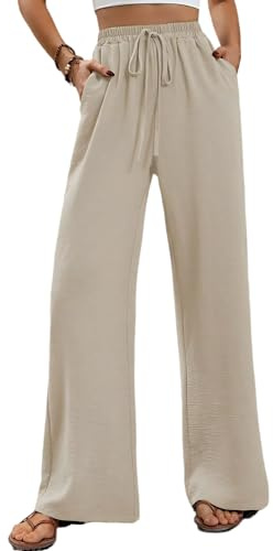 Merlvida Pantalones Anchos para Mujer de Cintura Alta Pantalon Palazzo Casual de Verano Pantalón de Vestir Ligero y Cómodo Ropa Elegante Pantalones Largos con Cordón y Bolsillos