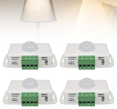 4 Stück Koerper Infrarot PIR Sensor, DC 12V 24V Infrarot Sensor Schalter Automatik Bewegungsm Aussen Bewegungsmelder Schalter für LED Streifen/Leuchtmittel