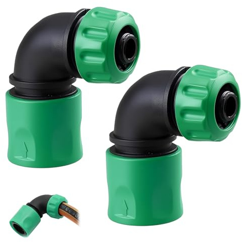 Meemion 2 tubi da giardino con attacco rapido, adattatore angolare da 1/2 pollici, connettore per tubo da giardino a 90 gradi, connettore per tubo flessibile, per auto, prato, irrigazione giardino