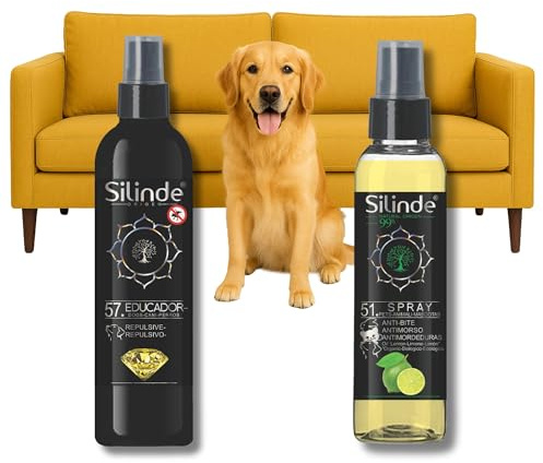 Silinde Kit 2 in 1 Spray Repellente per Cani Anti Pipi + Spray Antimorso Allontana Il Cane dagli Oggetti. Doppia Azione Spray Disabituante per Cani da Interno da Esterno Biologico