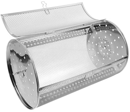 Veemoon Cage à Griller Rotative en Acier Inoxydable 180X300 MM pour Four et Barbecue Panier à Rôtir Tambour pour Légumes Viandes et Fruits de Mer Support Pivotant Pratique