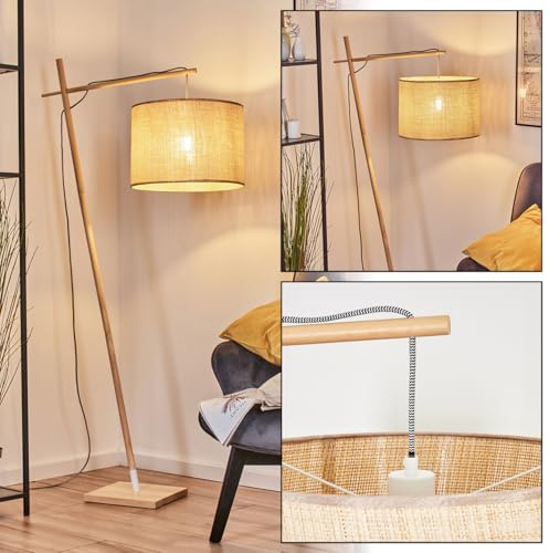 HOFSTEIN Golvlampa Sabadim, golvlampa av trä, metall, natur/vit/beige, boho, lampskärm av pappersfläta/material, Ø 40 cm, E27, 160 cm, med fotbrytare