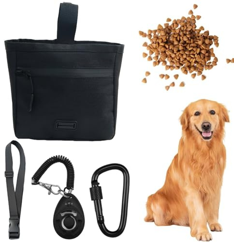 ZMaglorian Bolsa Premios Perro con Clicker Perro Adiestramiento - con Dispensador de Bolsas para Caca, para Paseo y Entrenamiento
