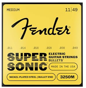Fender Super Bullet® Strings for Electric Guitar, Nickel Plated Steel, Bullet End, 3250M Gauges .011-.049, (6)