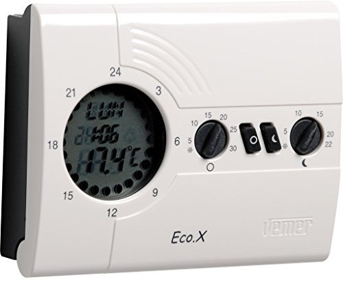 VEMER VN161600 ECO.X-D - Cronotermostato Digitale per Caldaia, Programmazione Giornaliera, Alimentazione a Batterie, Bianco