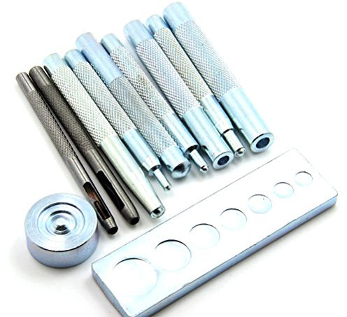 WINOMO 11pcs DIY Lederhandwerk Handwerk Werkzeug Die Punch Snap Kit Rivet Setter mit Basis für Punsch Loch