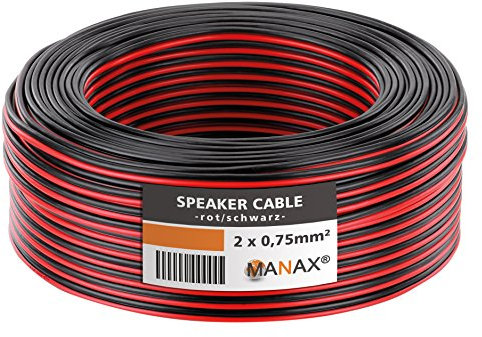 MANAX SC2075 - Cavo per altoparlante 2x0.75 mm² CCA (cavo per altoparlante/cavo audio), 2x0,75mm², 10,0m, rosso/nero