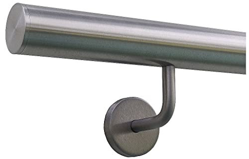 TIBU Handlauf Edelstahl 33,7 mm Geländer 0,3m - 6m, Länge 50 cm, Ende gerade Kappe und gewinkelte Halter