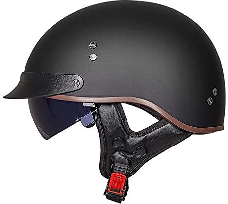 QXFJ Motorradhelm Halbhelm Retro Halbschalenhelm DOT/ECE Zertifizierung Motorrad Herren Damen Braincap Jethelm Rollerhelm Open Face Helm Chopper Scooter Helm Antikollisions-Schutzhelm