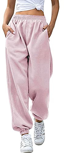 Love My Fashions Women's Plain Gym Sport Jogger Sweatpants & Winters Joggers Pockets Pants and Baggy Elastic Waist Trousers for Casual Hip Hop, Gym and Jogging Baby Pink
