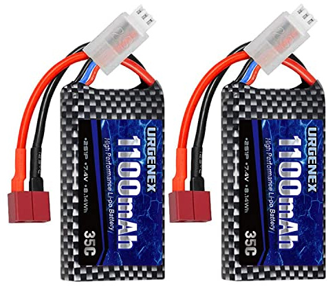 URGENEX 2S Lipo Battery 7.4v 1100mAh RC Lipo Batteries 8.14Wh 35C Li-Po Battery with Deans T Plug Fit for BEZGAR HS181/HM181, HBX 1/16 Scale RC Car Truck Truggy