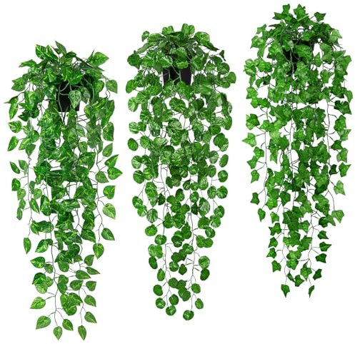 SOMYTING 3 Stück Kunstpflanze Hängend im Topf 90cm Kunstpflanze Hängend Verschlüsselte Fake Efeu Künstliche Pflanzen Rebe Wartungsfreie Eukalyptus Deko für Indoor Outdoor Garten Wanddekoration