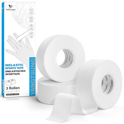 YANGTSUNG 3 Rollen Sporttape, 2,5cmx10m Fingertape mit starke Haftung, hautfreundliches Sporttape, Selbstklebende reißbare Sport Tapeverband für Fußball, Klettern, Alle Sportarten(Weiß)