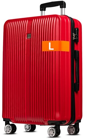 NOWI Hartschalen-Koffer Trolley Rollkoffer Reisekoffer Handgepäck 8 Rollen (M-L-XL-Set) (Rot, L)