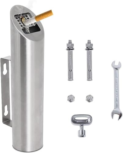 Wandaschenbecher aus Edelstahl, Runde Aschenbecher Wandmontage für Draußen Abschließbarer, Wandascher für Hotel, Büro oder Balkon (Silber)