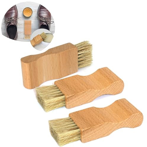 winmiya 3Pcs Boot Brush & Wax Polish Set Wooden Handle Shine Shoes Brushes Traditional Leather Shoe Polish Shine Kit Boot Polish Brush for Boots Shoes Car Seats Sofas Bags