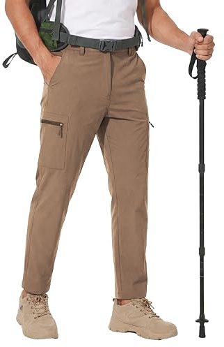 NATUVENIX Vandringsbyxor Herr Lätta, ventilerande utomhusbyxor med 7 fickor, Mörkkaki, 34W / 30L