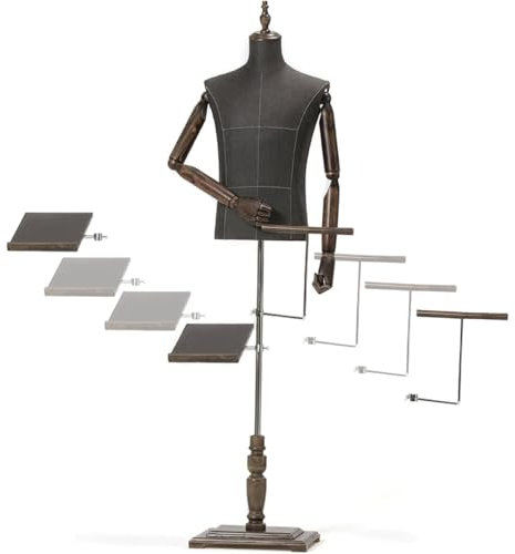 Männliche Ankleideform, höhenverstellbarer Schaufensterpuppen-Körper-Torso, Schaufensterpuppe zum Ausstellen und Nähen, inklusive Hosenständer und Schuhregal