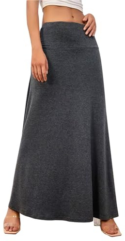 Adigaber Ladies Long Skirt Elasticated Full Length Womens High Waisted Maxi Yoga Skirt Dark Grey