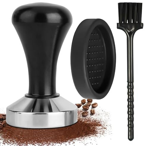 NINGYER Tamper 51mm, Tamper Kommt mit Einem Schwarzen Runden Pad und Einer Bürste, Espresso Tamper für Barista-Werkzeuge und Kaffeeliebhaber (Schwarz)