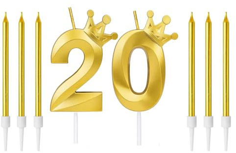 Zwenjuan Juego de Velas de Cumpleaños,Vela número 20 con 6 Velas Largas,Velas de Cumpleaños para Pastel para Cumpleaños Aniversario de Bodas Fiesta de Graduación Decoraciones de Fiesta de Cumpleaños