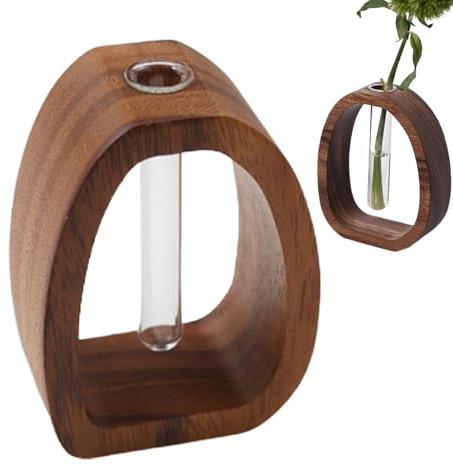 Terrarium pour , support en bois, tubes de hydroponiques, pots de fleurs de bureau, station de propagation en verre, design élégant, idéal pour l'enracinement des pothos, 9,9 x 7,9 x