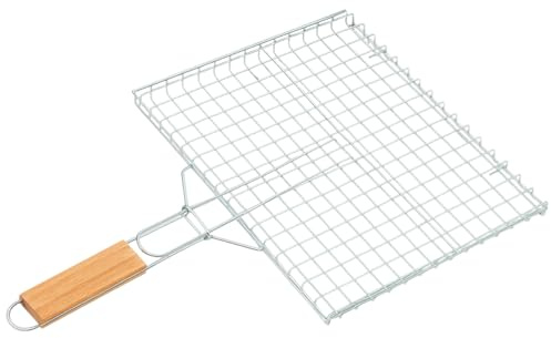 TheOwnas Portable Barbecue Grill Basket – Stainless Steel BBQ Grilling Basket with Wooden Handle - Foldable Grill Mesh Clamp for Fish, Vegetables, Steak & Shrimp (25x32cm)
