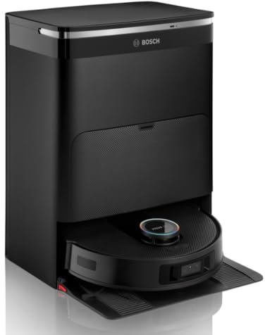 Bosch Spotless Max Cam BCRDW3BX Robotdammsugare med Mopp, Förlängd Roterande Mopp-funktion, 11 000 Pa Sugkraft, Självrengörande Dockningsstation, Smart Vision-kamera, Bosch Home Connect-app, svart