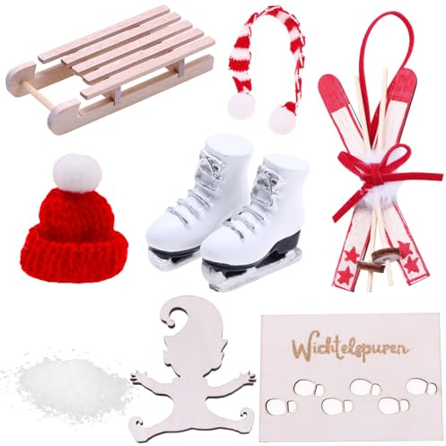 Ridley 9 Pieces Door Elf Christmas Accessories, Gnome Hat, Scarf, Ski Boots, Sled, Skis, Footprint Template, Santa Claus, Snowflake, for Gnomes Door, Gifts