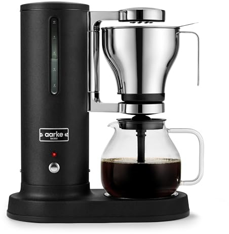 aarke Filterkaffebryggare - elektrisk kaffemaskin med glaskanna, varmhållningsfunktion, 10 koppar (1,25 L), modern design, filterkaffeberedning, ECBC-certifierad - matt svart