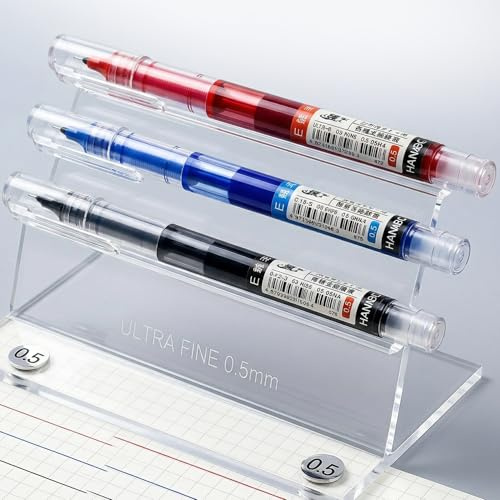 Mazo Moon 3-Pack 0.5mm Needle Tip Gel Pens : Fine Point Writing Pens (Black, Blue, Red) : Smooth Ink Flow, 14cm Long, Quick-Dry, No Smudge : Professional Stationery for Office, School & Journaling