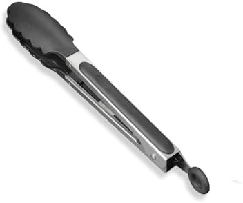 QIALAI 28cm Nylon-Tip Food Tongs, Heat Resistant Non-Scratch Cooking Tongs for BBQ, Baking & Salad, with Stainless Steel Handle & Non-Slip Grip, Black