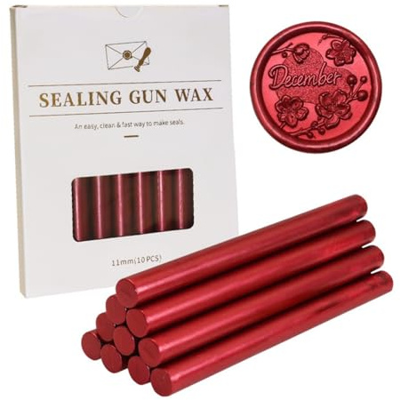 Sealing Wax Sticks for Glue Gun 11mm, 10 PCS Wax Seal Stick Metallic Colour for DIY Crafts, Sealing Stamps, Letters, Envelopes, Cards, Invitations, Parties (Red)