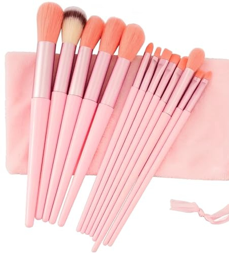 COYUN Juego de Brochas de Maquillaje, Juego de 13 Set Brochas Maquillaje, Pinceis Maquilhagem,Cerdas Suaves para Pinceles de Maquillajes de Regalo, para Base, Polvos, Sombras de Ojos, Rubor(Rosa)