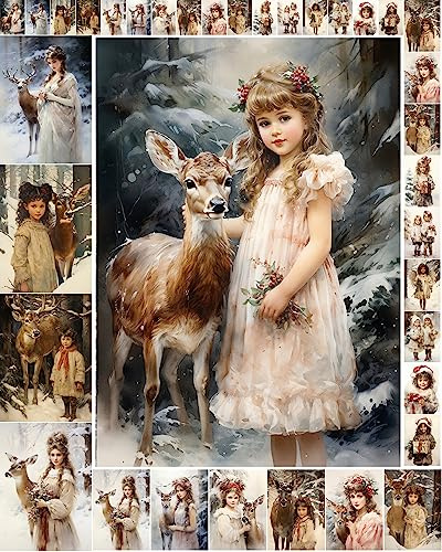 Decoupage Paper Pack (12 Sheets A4 / 20x30cm) Christmas Eve Santa Lady FLONZ Vintage Ephemera
