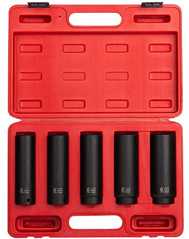 Sunex 2845, 1/2 Inch Drive Extra Long Deep Impact Socket Set, 5-Piece, SAE, 1 - 1-5/16, Cr-Mo Alloy Steel, Heavy Duty Storage Case