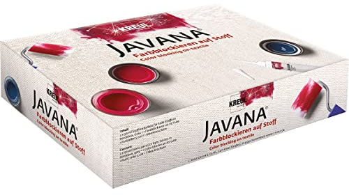 KREUL 91993 - Javana Farbblockieren auf Stoff, Kreativ Set für helle Stoffe, 2 x 50 ml Farbe in bordeaux und grau, 20 ml Farbblockierer, Farbrolle ca. 5 cm und Ideenbroschüre
