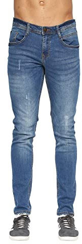 Duck and Cover, herr MAYLEAD basplagg, slim fit, stretch, jeans, TRANFOLD riven, blekt och nött effekt, bomullsrika, raka jeans, 32W x 32L