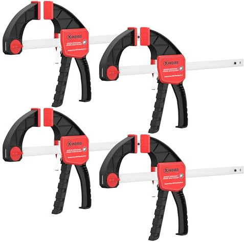 XINQIAO Bar Clamps for Woodworking 6 Inch (4) Wood Clamps Set, One-Handed Spreader with 150 LBS for Stable and Reliable Fixing Solutions