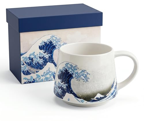 Topadorn 13oz(380ml) Ceramic Coffee Mug with Handle – Dishwasher & Microwave Safe for Commute Office Home(Wave)