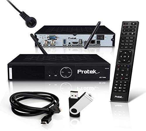 HMP Protek X2 4K UHD Twin SAT Receptor - E2 Linux - 2 sintonizadores DVB-S2 - WiFi WiFi, sensor infrarrojo, USB 2.0 y 3.0, Multistream, 2160p, HDR + cable HDMI de 8 GB