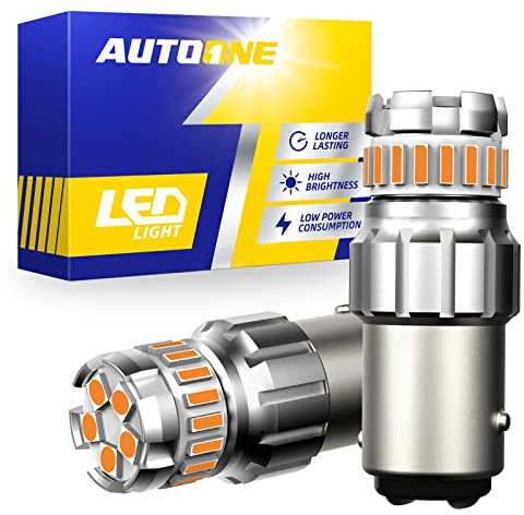 AUTOONE 1157 LED Bulb Amber Yellow for Turn Signal Light Bulb, 2057 2357 7528 BAY15D LED Bulb for Blinker Lights, Brake Lights, 700% Brighter Canbus Ready Non-Polarity Plug and Play, Pack of 2