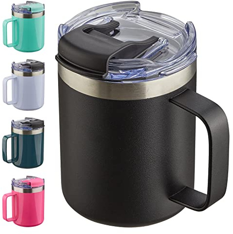 ALOUFEA 12oz Insulated Travel Coffee Mug with Handle, Black