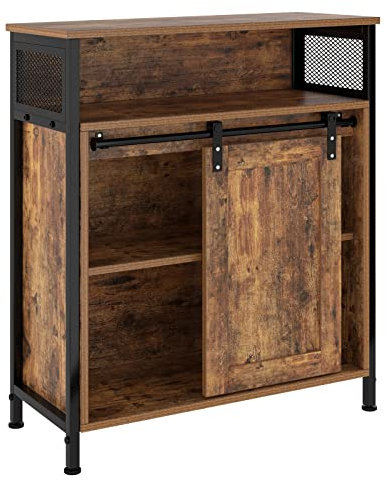 soges Aparador Armario de Cocina, Armario de Almacenamiento con Puerta Corredera con Estantes para Salón, Marrón Rústico y Negro Tinta 70 x 30 x 80 cm